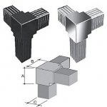 Innesti per tubo quadro in ABS 3 VIE Ø mm 25X25 nero