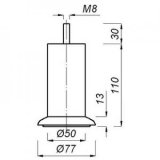 Piedino Ø50 di base Ø77 h-110 M8x25 cromato